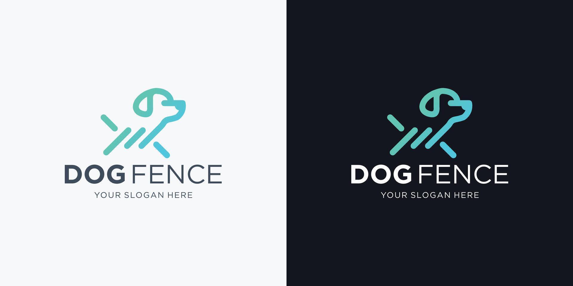 minimalist geometry line dog logo design. dog and fence house logo inspiration. vector