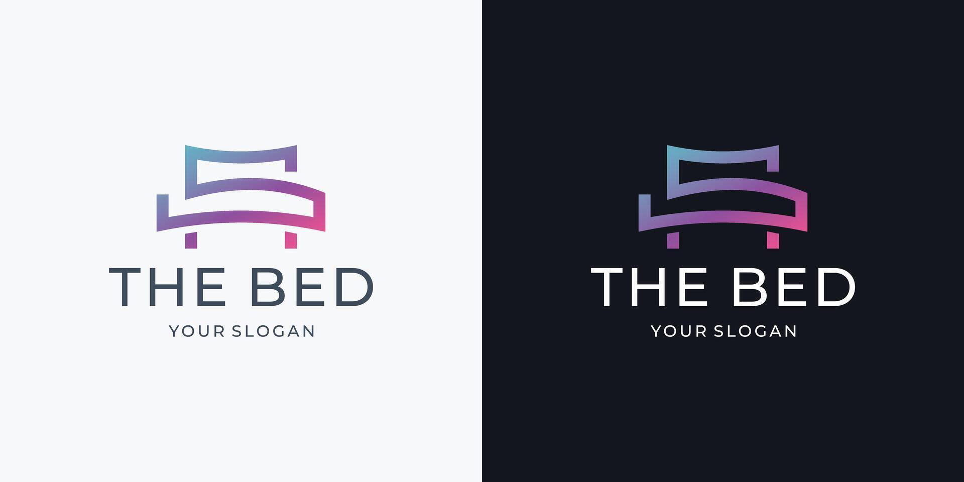 minimalist line art style bed logo inspiration. vector