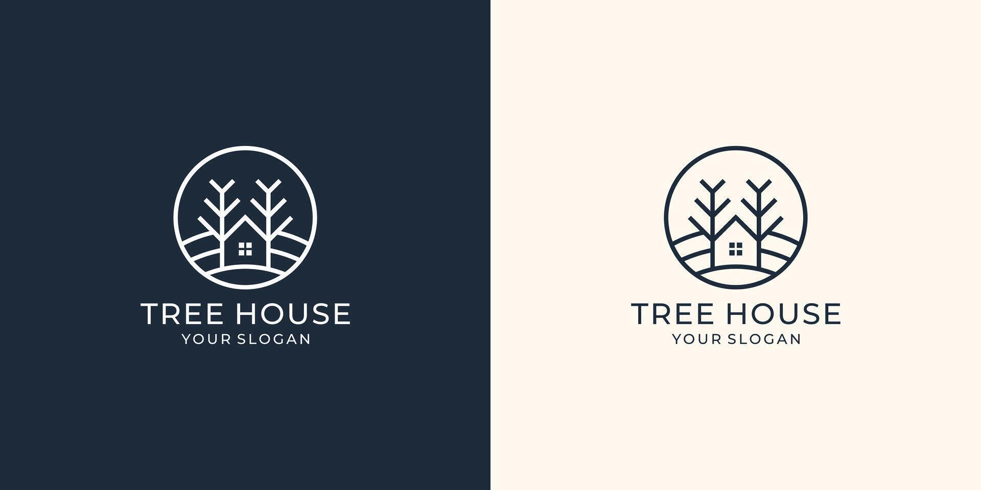 árbol casa logo con creativo moderno contorno concepto circulo modelo prima vector