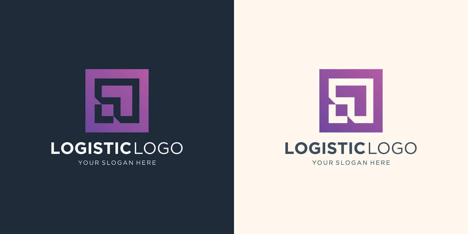 logística cuadrado flecha logo y entrega compañía. Derecha flecha con negativo espacio cuadrado forma diseño. vector