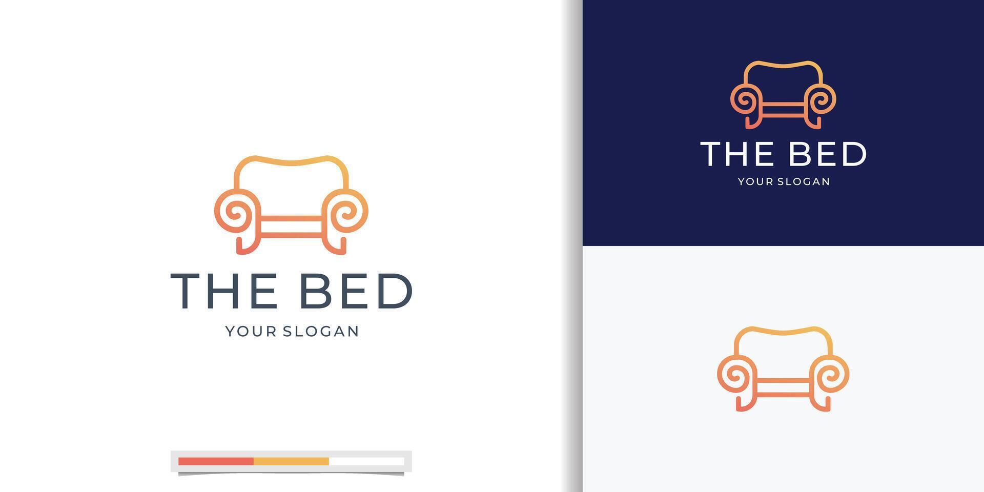 Premium Bed logo template. Bed logo vector, minimalist bed logo with luxury line art style vector