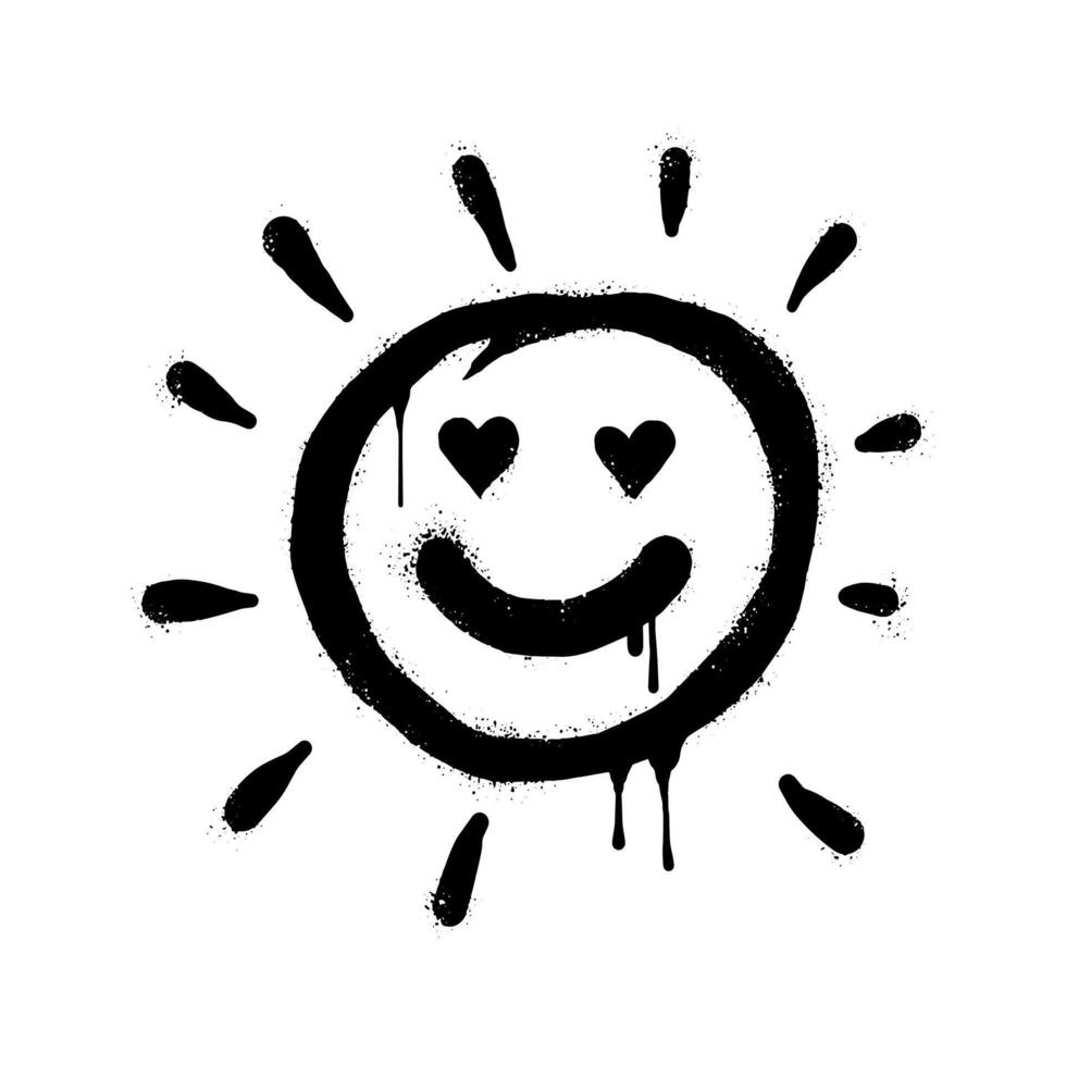 Spray painted graffiti Sunshine icon. sunny day face symbol. isolated on white background. vector illustration