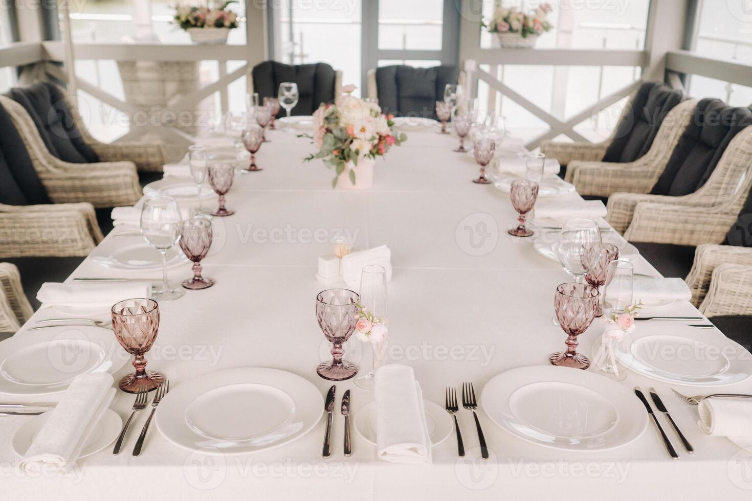 Beautiful table setting with floral decor for a holiday photo