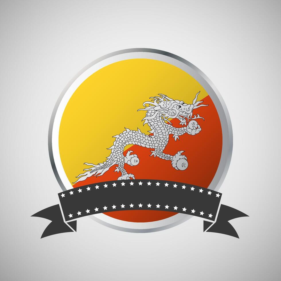 Vector Bhutan Round Flag Banner Vector Illustration