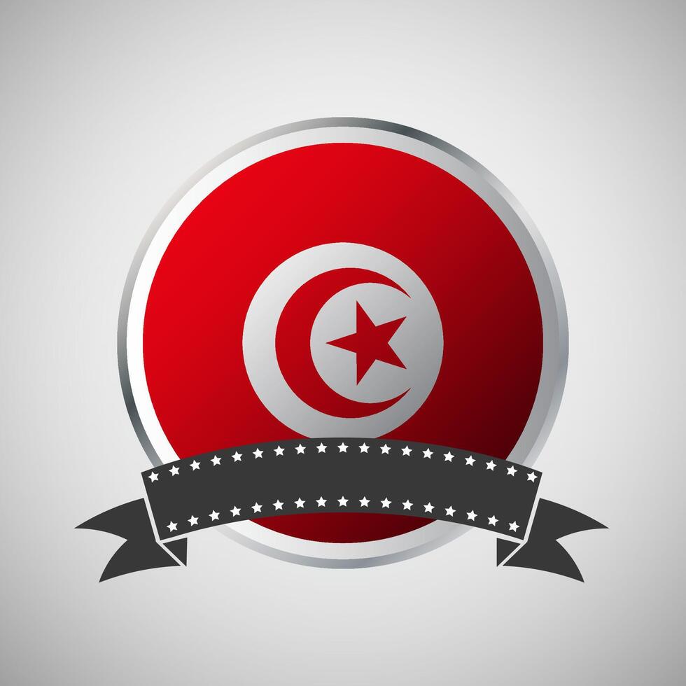 Vector Tunisia Round Flag Banner Vector Illustration