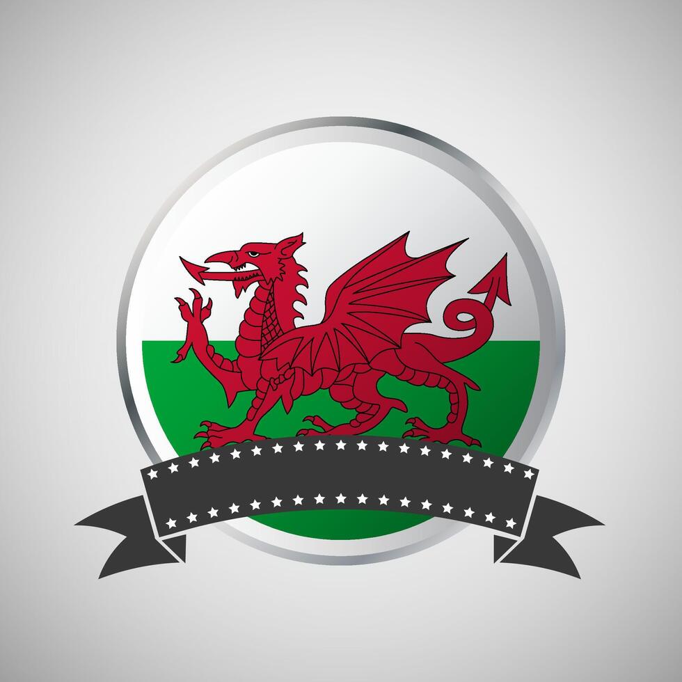 Vector Wales Round Flag Banner Vector Illustration