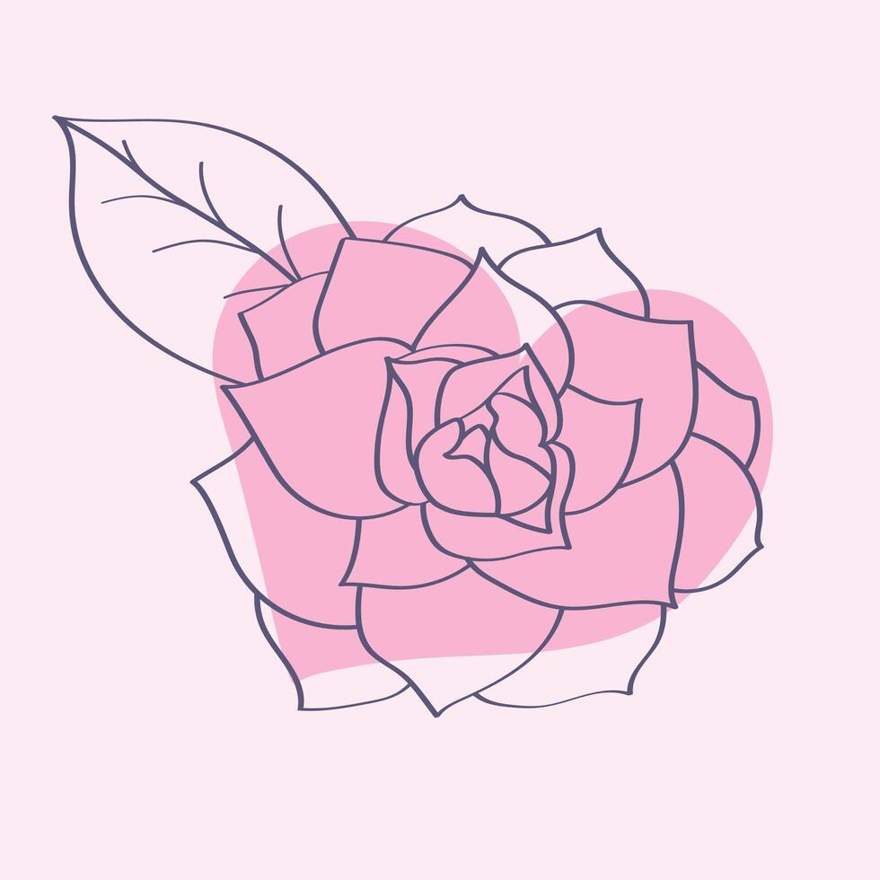 Hand drawn vector flower with leaf. flower outline. heart shape