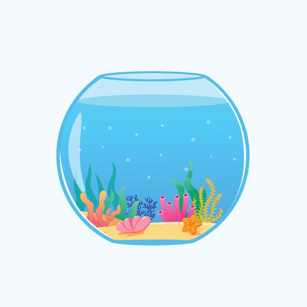 vector vaso redondo acuario para pez, algas y arena vector ilustración