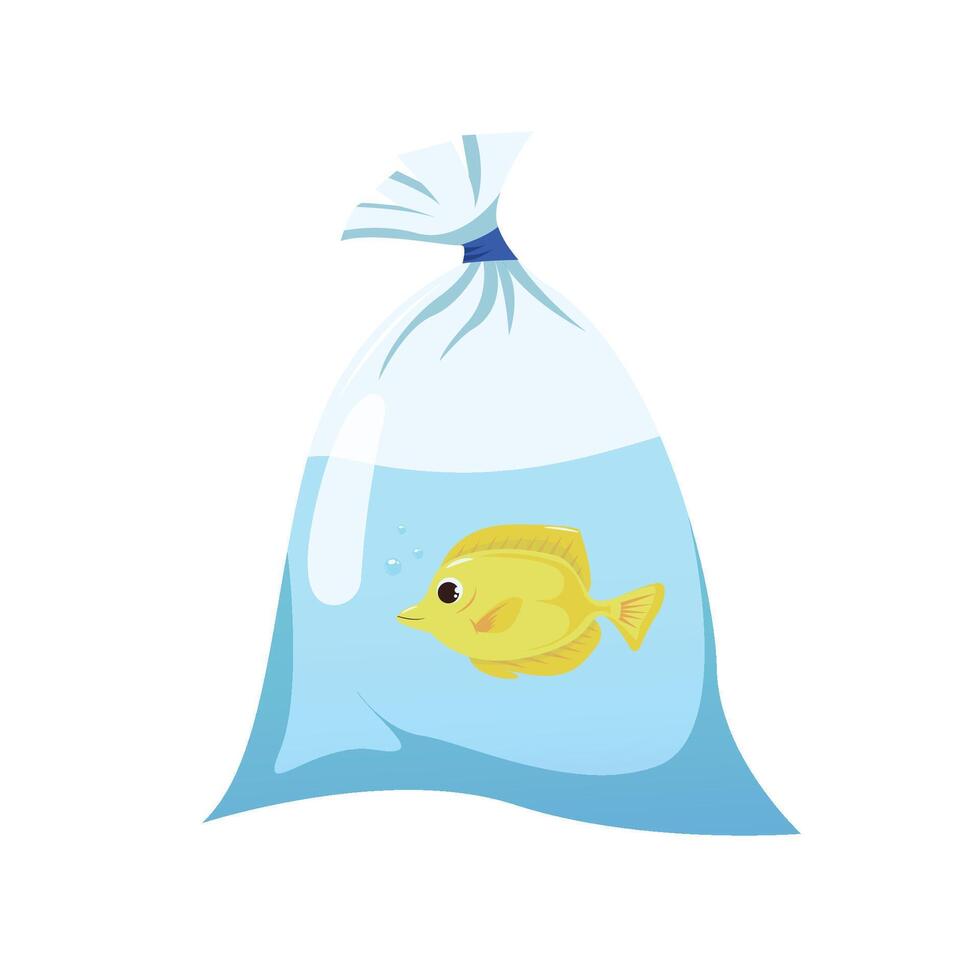 Vector fish in a plastic bag with water, exotic fish, aquarium fish in a bag