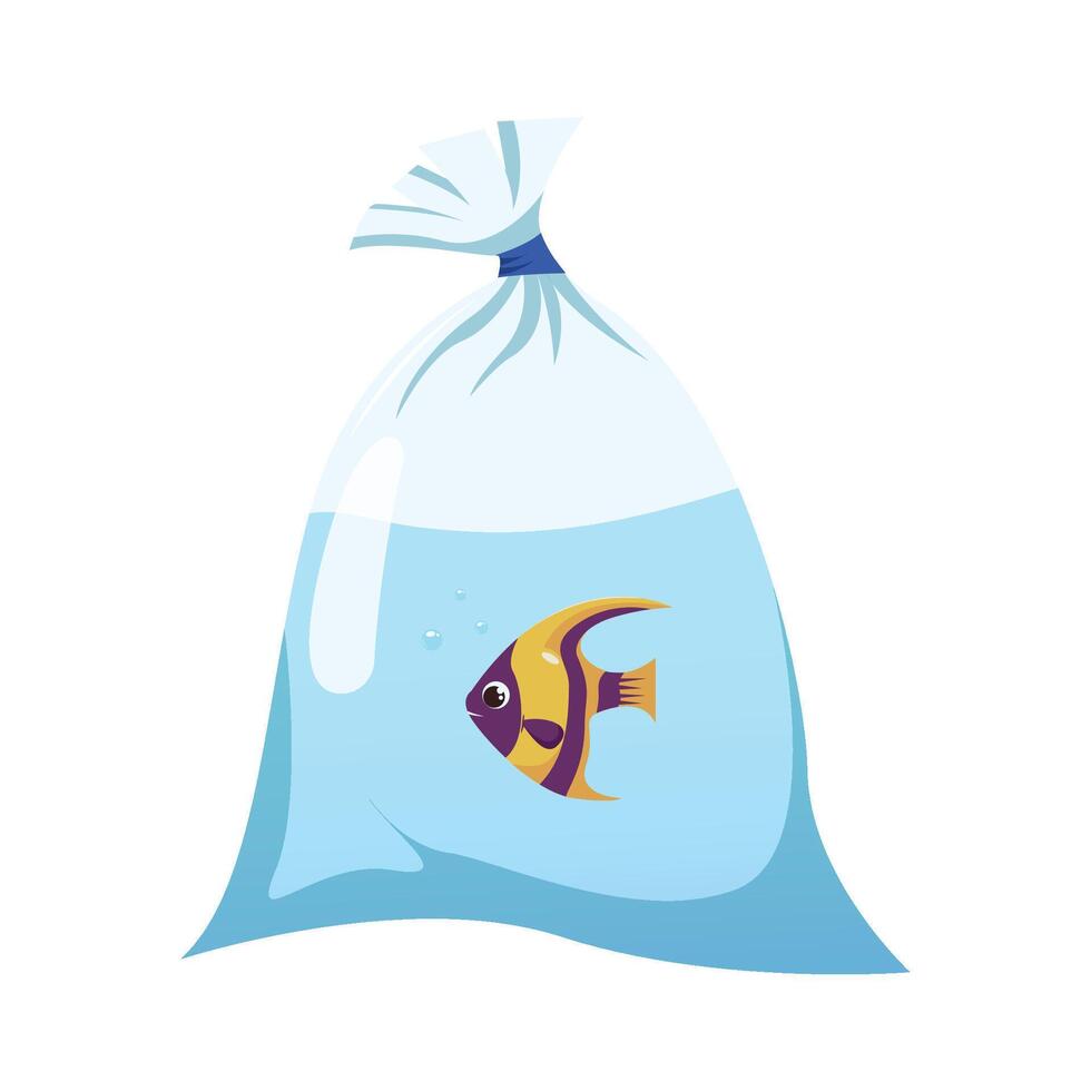 Vector fish in a plastic bag with water, exotic fish, aquarium fish in a bag