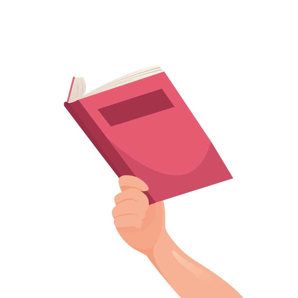 Hand with a book. reading hobby concept. illustration, vector