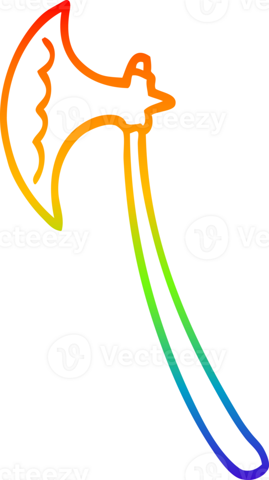 rainbow gradient line drawing of a cartoon medieval axe png