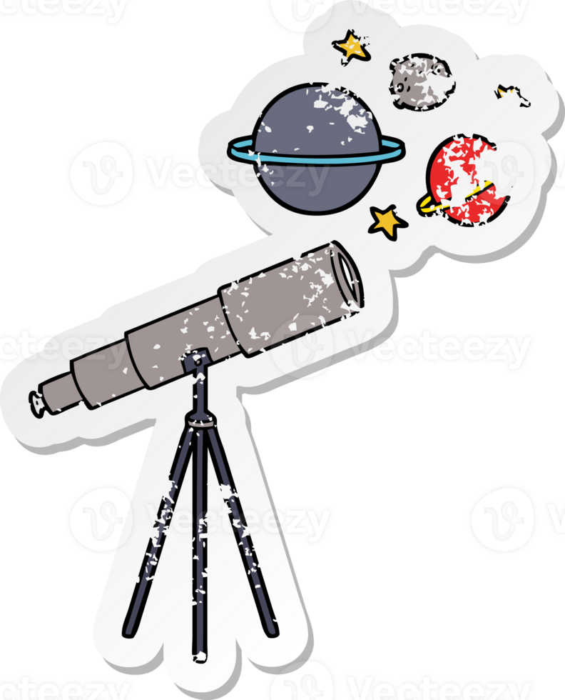 distressed sticker of a cartoon telescope png