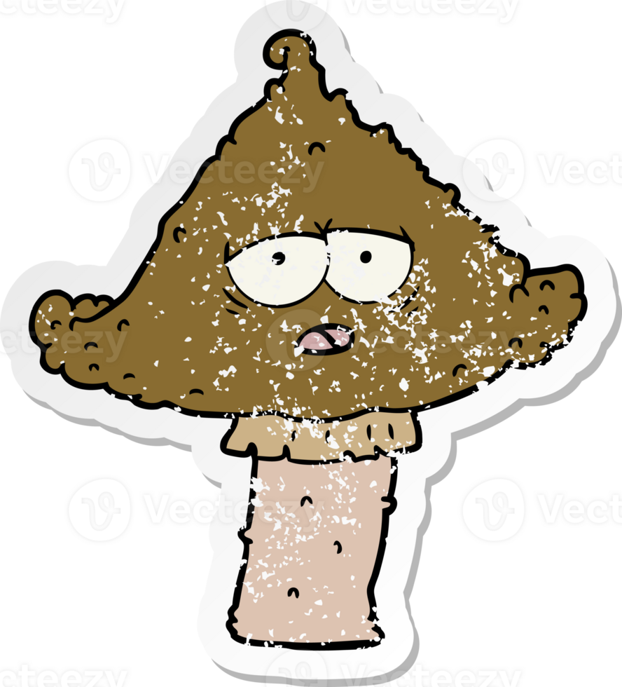 distressed sticker of a cartoon mushroom with face png