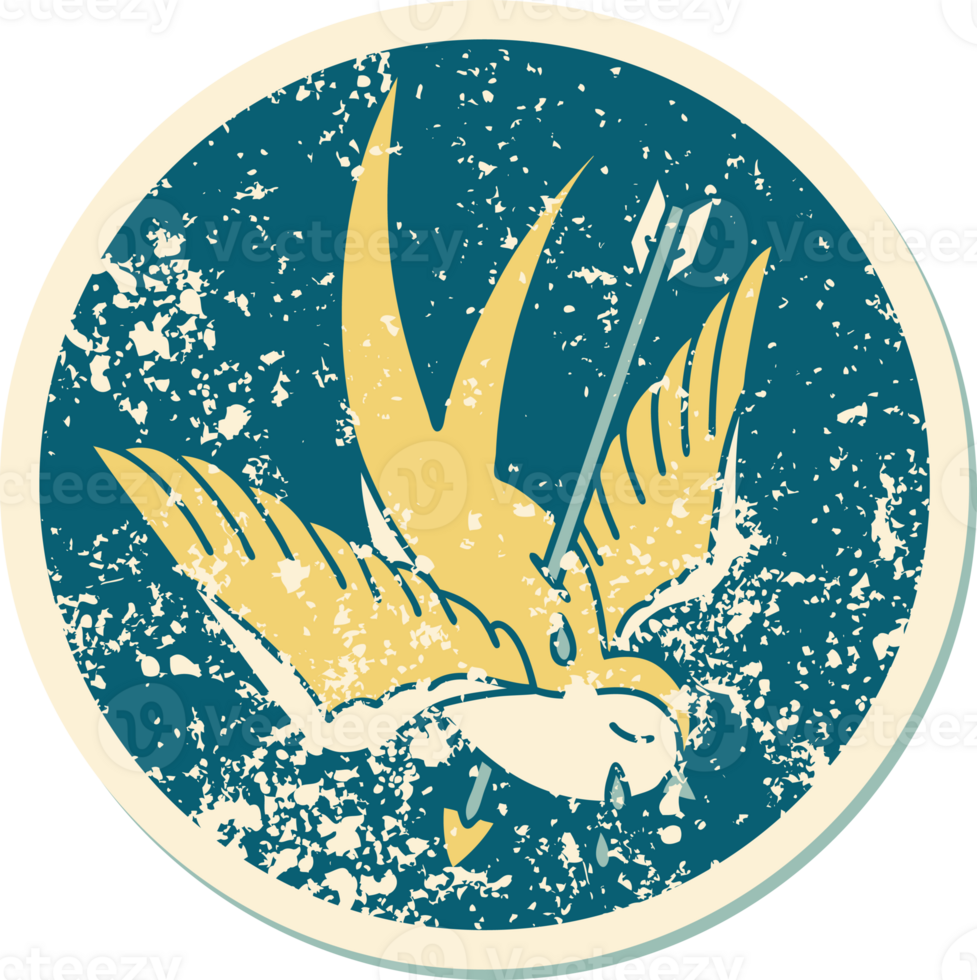 iconic distressed sticker tattoo style image of a swallow crying png