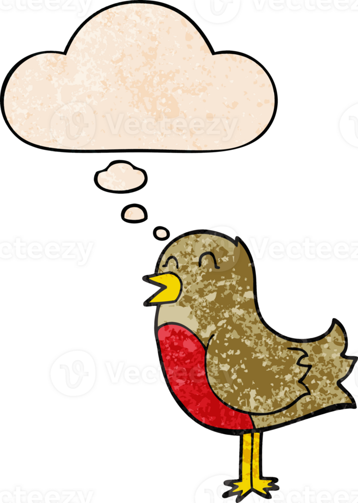 cartoon bird with thought bubble in grunge texture style png