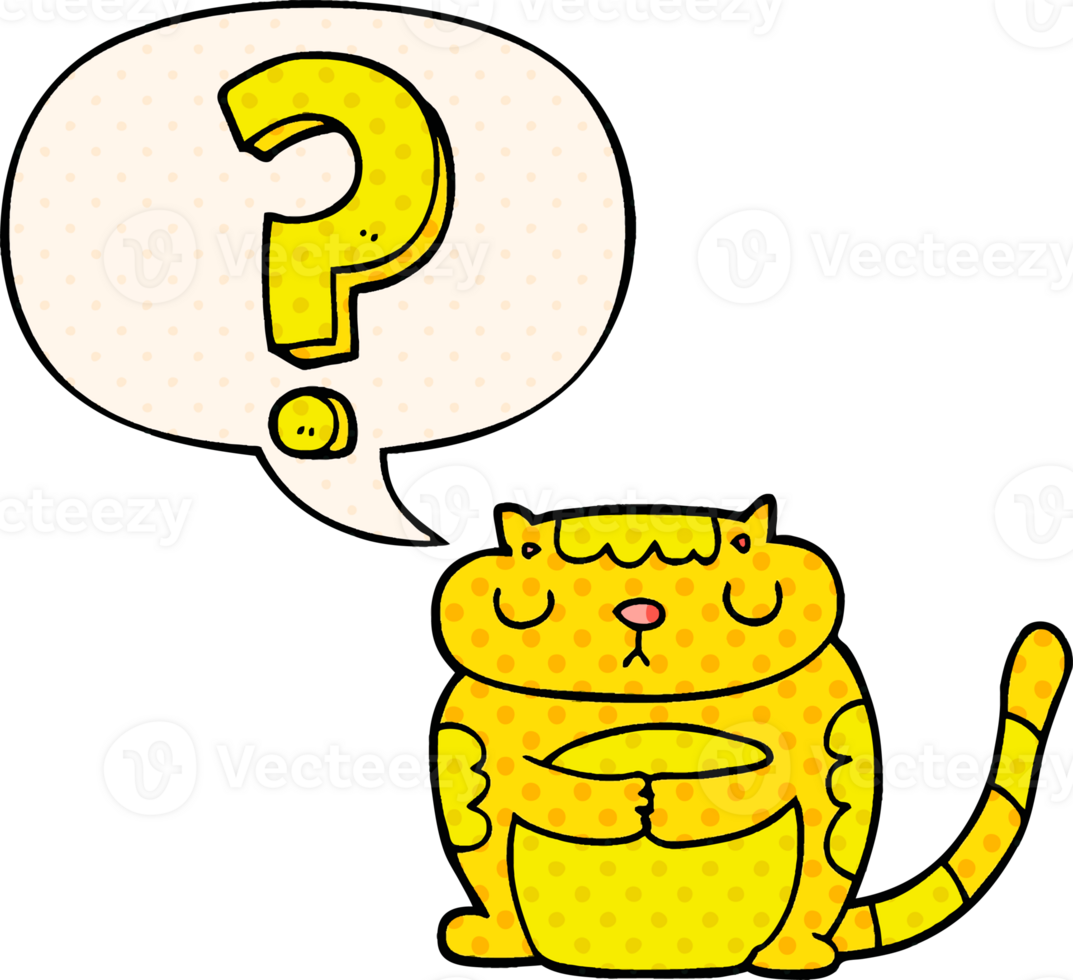 cartoon cat with question mark with speech bubble in comic book style png
