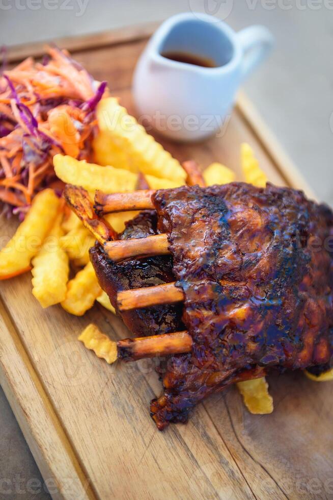 BBQ Ribs With French Fries photo