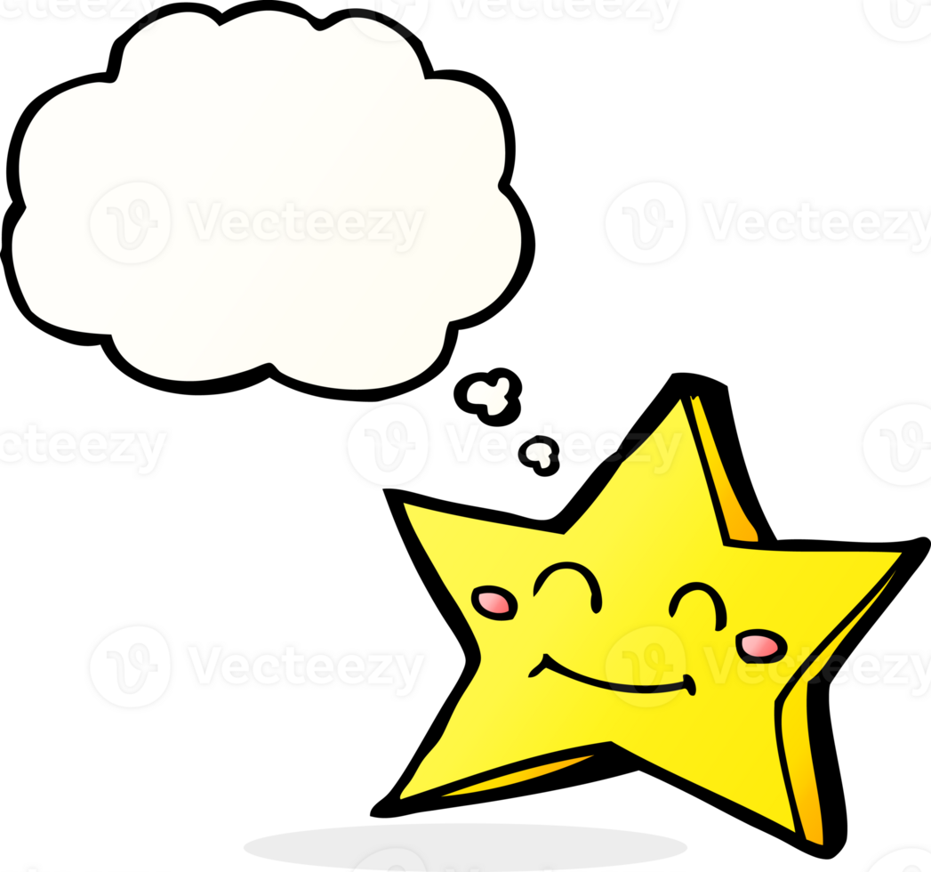 cartoon happy star character with thought bubble png