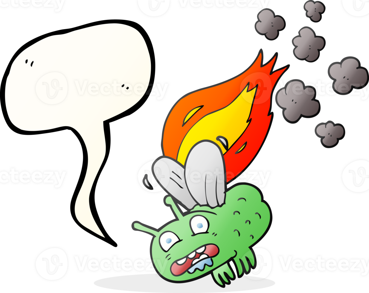 hand drawn speech bubble cartoon fly crashign and burning png