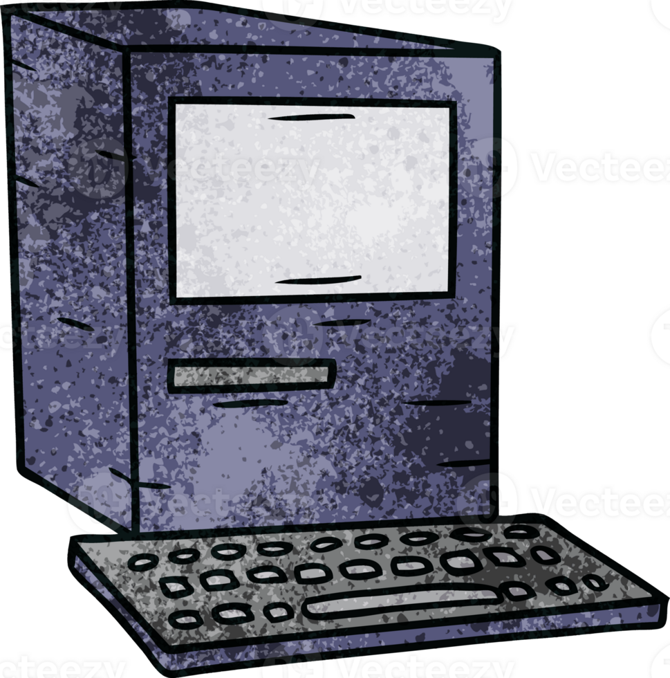 Hand gezeichnet texturiert Karikatur Gekritzel von ein Computer und Tastatur png