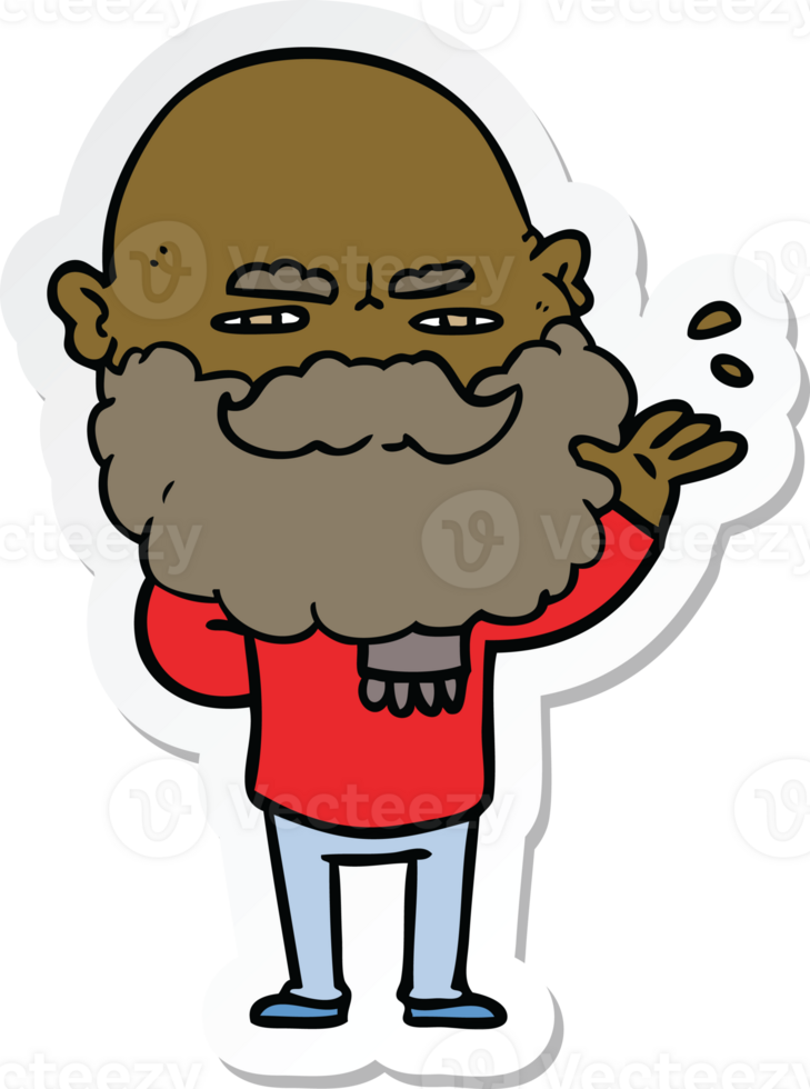 sticker of a cartoon dismissive man with beard frowning png