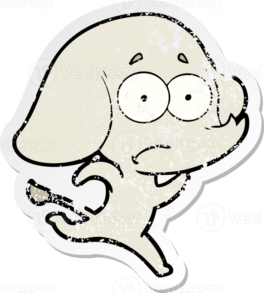 distressed sticker of a cartoon unsure elephant running away png
