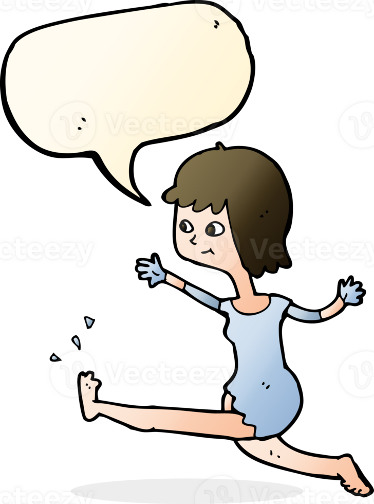 cartoon happy woman kicking with speech bubble png
