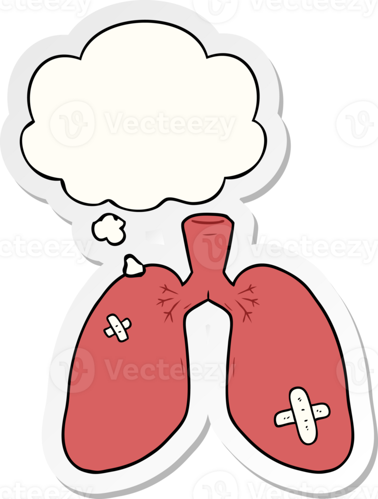 cartoon repaired lungs with thought bubble as a printed sticker png