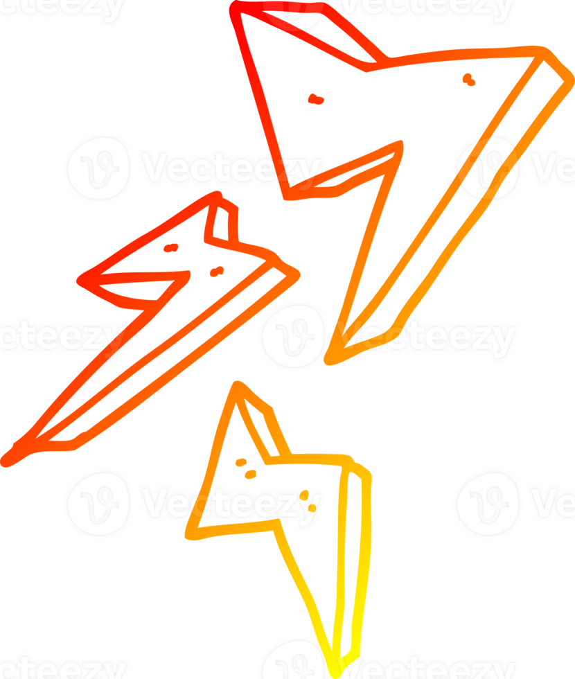 warm gradient line drawing of a cartoon lightning bolt png