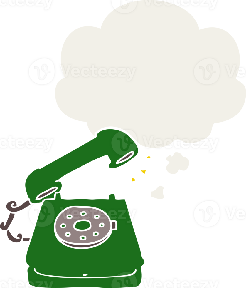 cartoon old telephone with thought bubble in retro style png