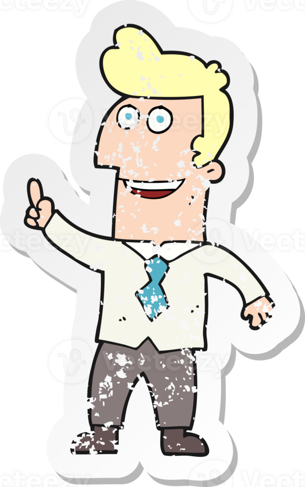 retro distressed sticker of a cartoon businessman pointing png