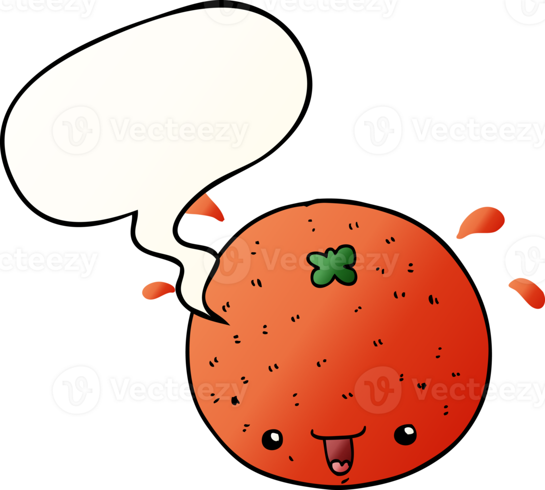 cartoon orange with speech bubble in smooth gradient style png