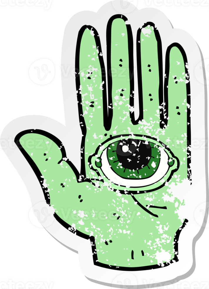 retro distressed sticker of a cartoon spooky hand png