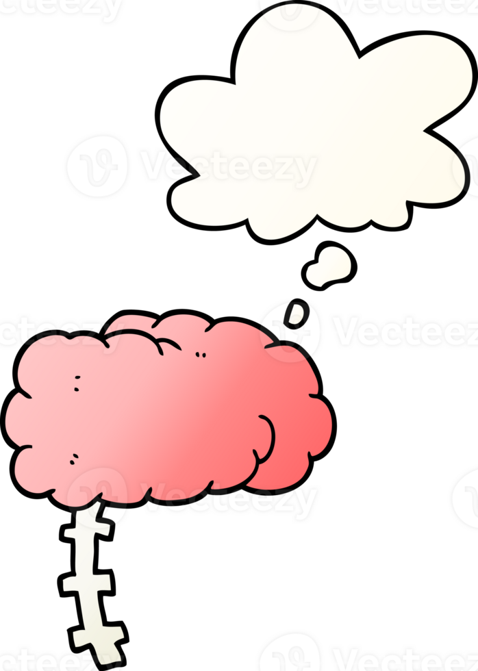 cartoon brain with thought bubble in smooth gradient style png