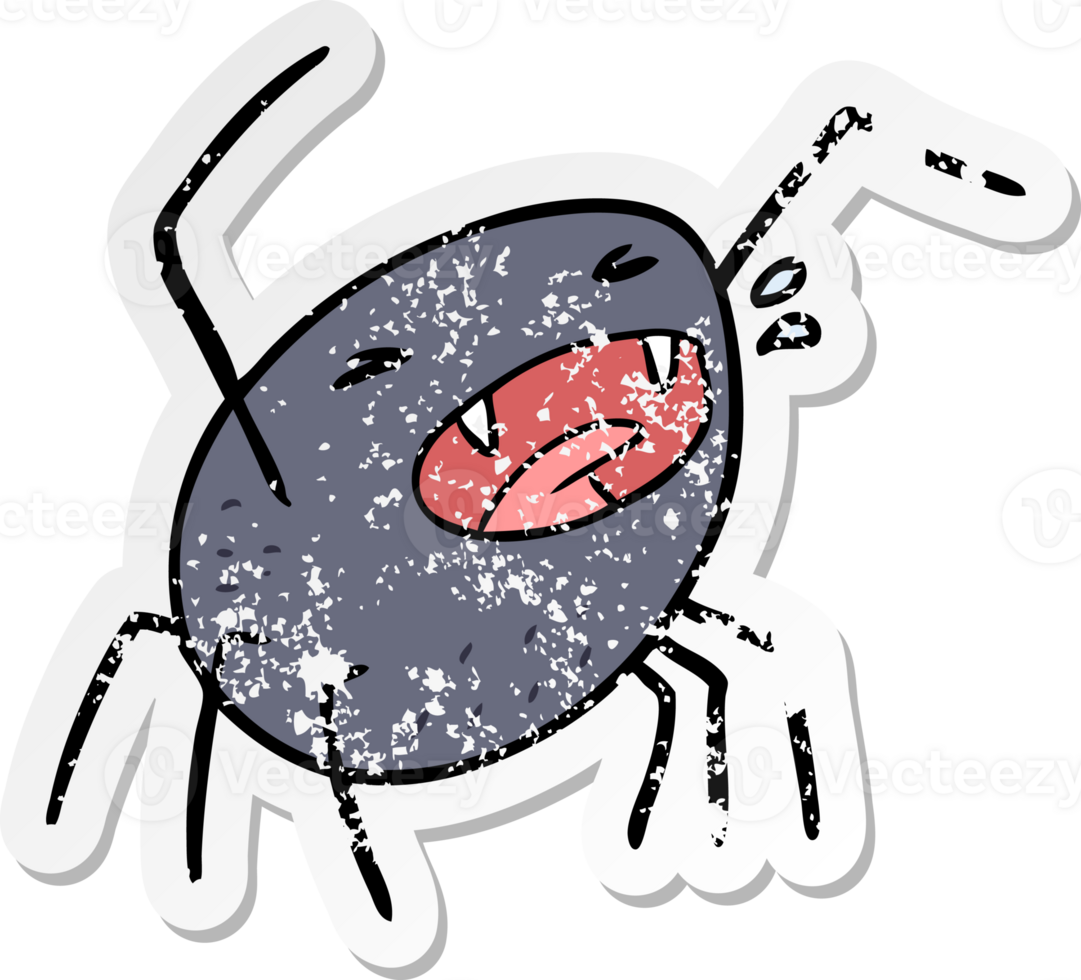 distressed sticker of a cartoon spider png