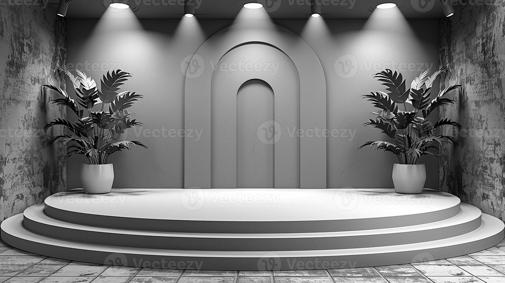 AI generated 3d illustration empty podium with abstact background very realistic front view mock up photo