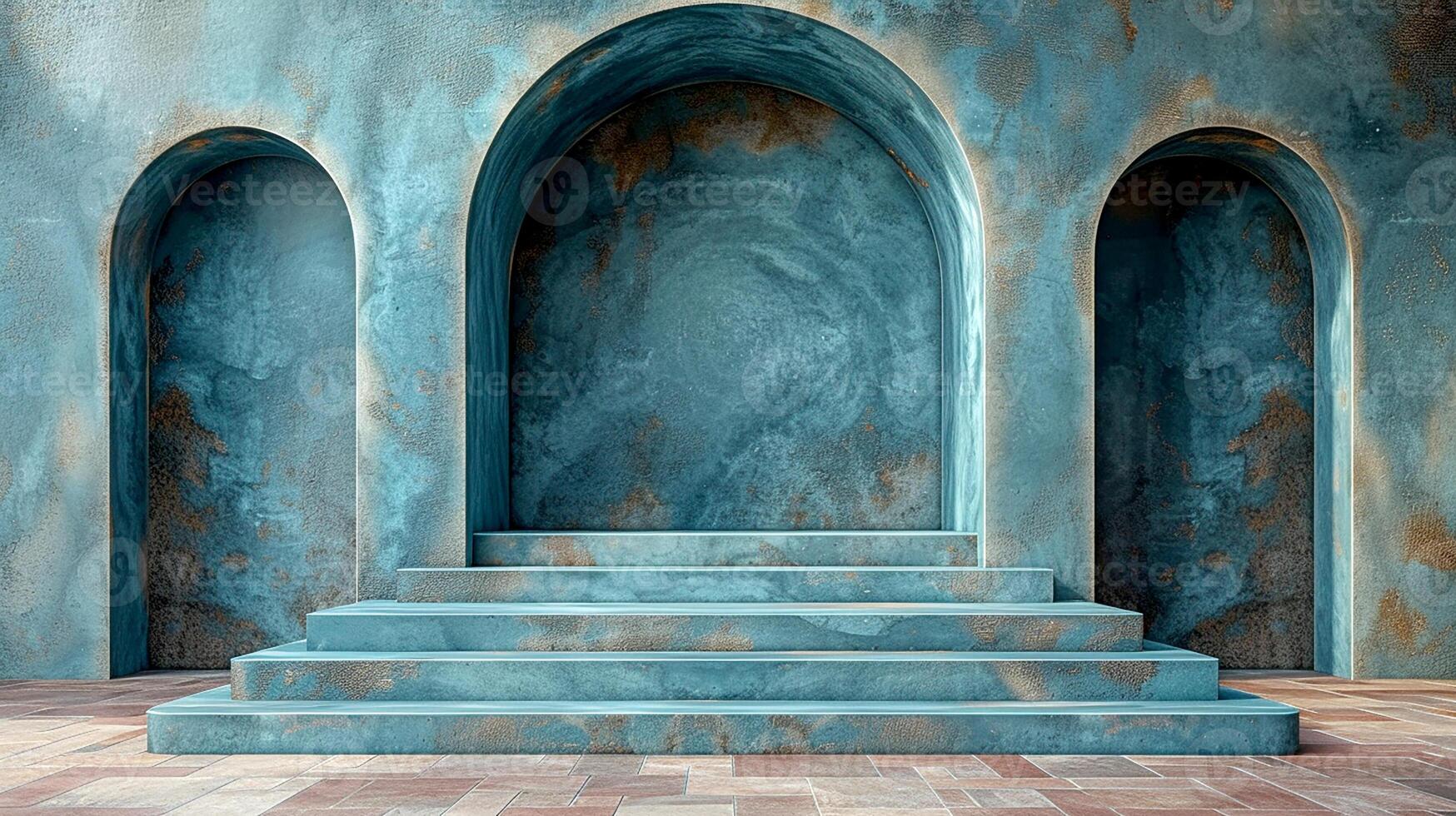 AI generated 3d illustration empty podium with abstact background very realistic front view mock up photo