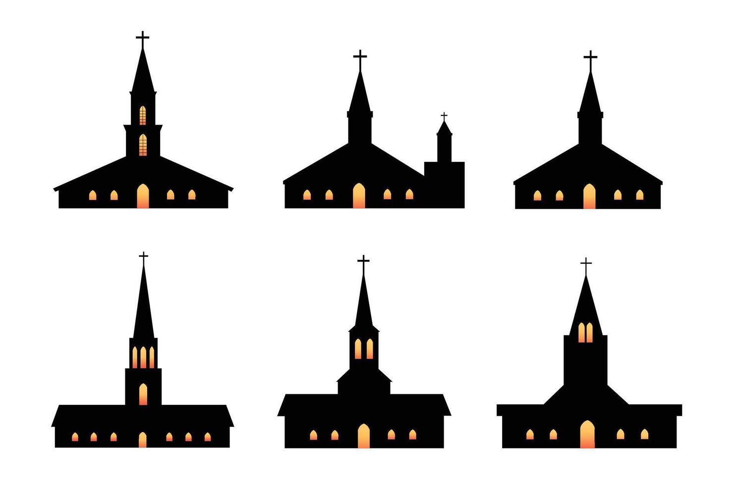 set of church buildings architecture vector illustration