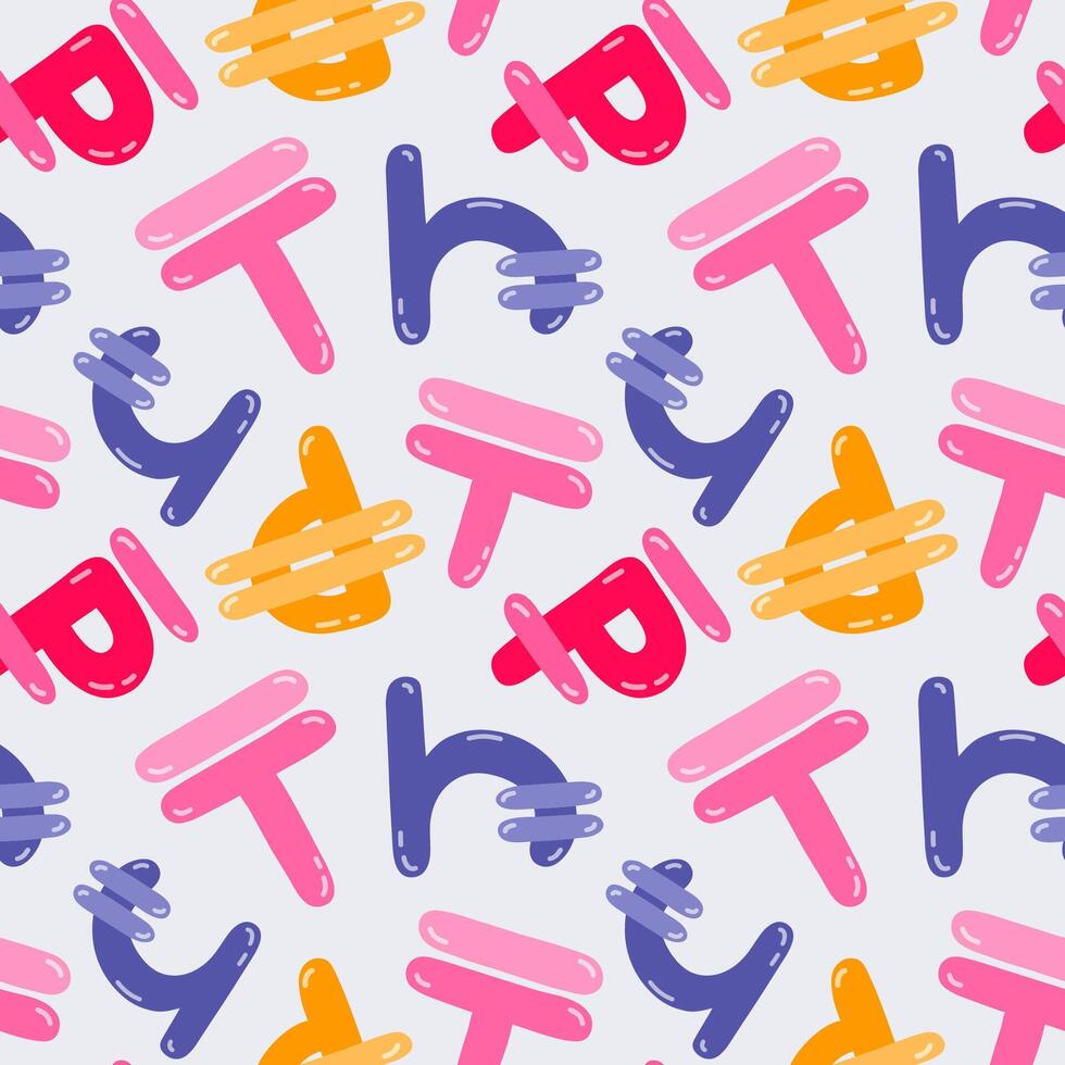 Playful simple seamless pattern with different international currency symbols. Bright background with hand drawn doodle of money signs in naive style for wrapping paper, background, fabric, scrapbook. vector