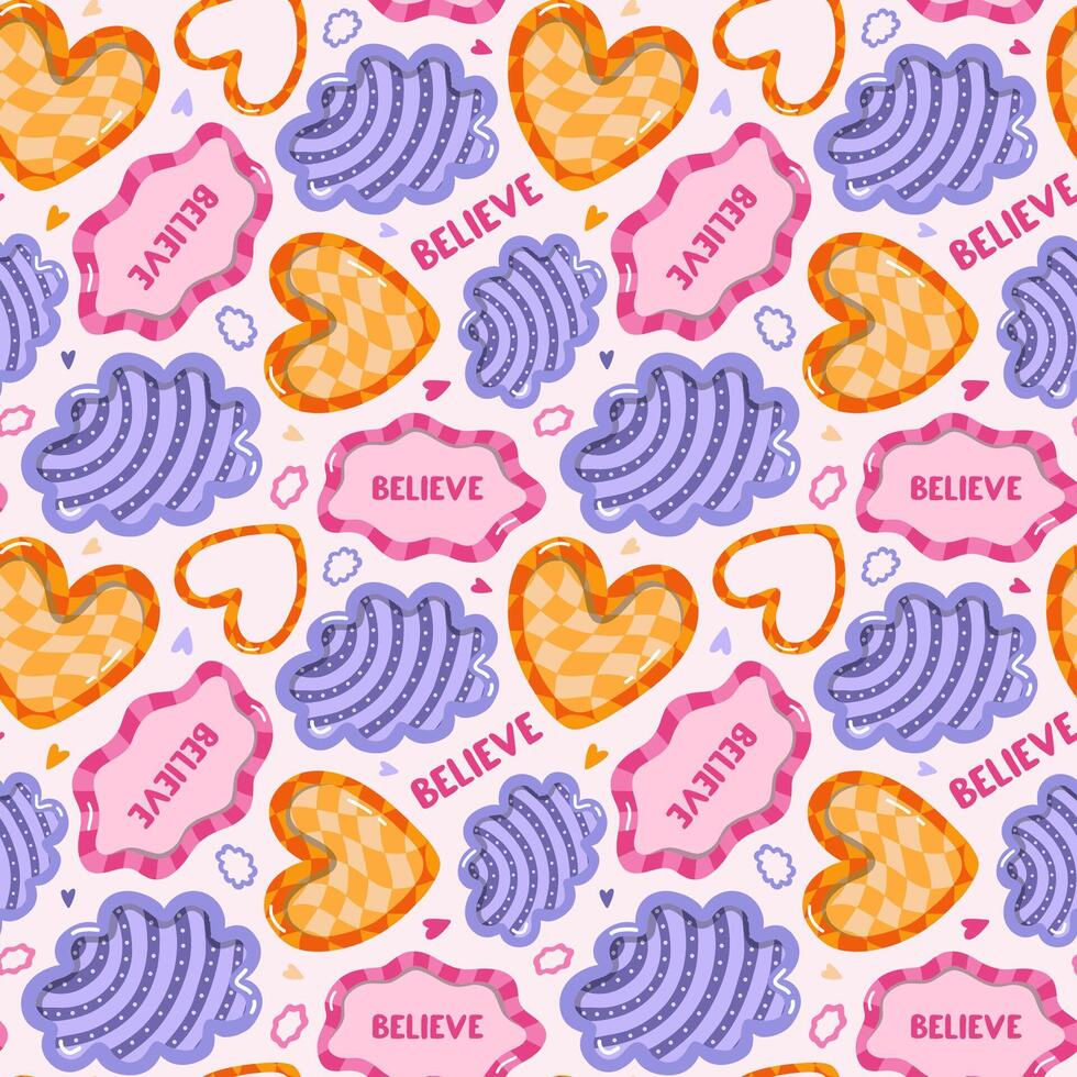Trendy utensil seamless pattern with doodle in bright color. Playful print with colorful pottery, hand-made ceramics, kitchen tableware, cute plates. Cool print for wrapping paper, fabric, wallpaper. vector