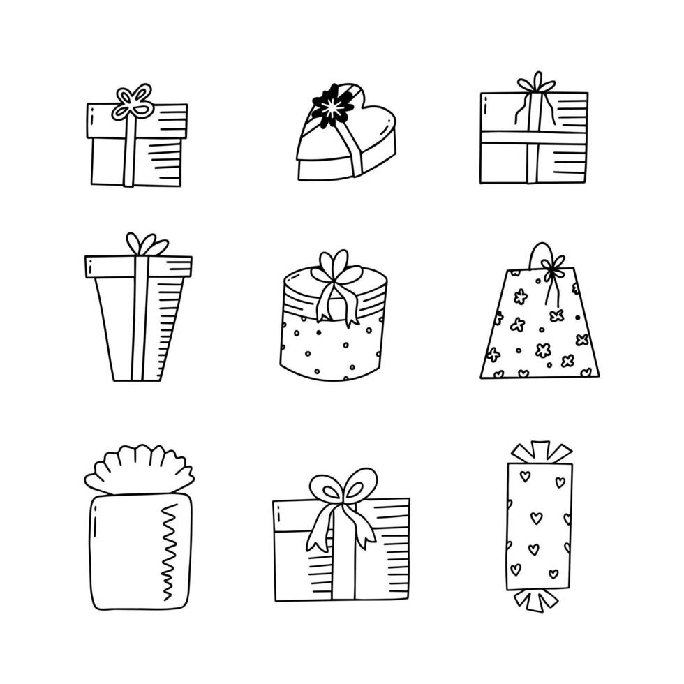 Gift box doodle line vector illustration