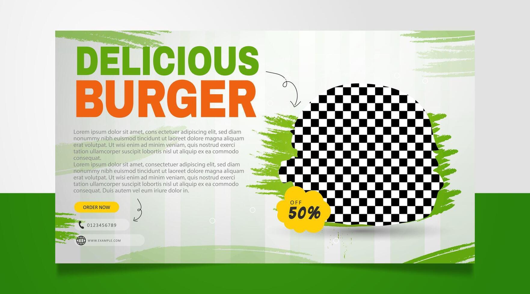 Delicious burger website promotion banner design template vector