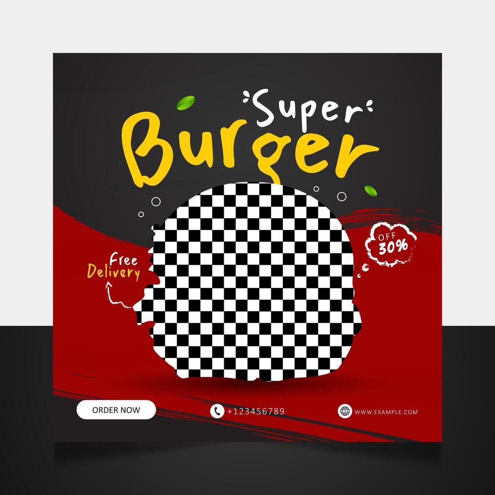Super burger restaurant social media post banner template vector