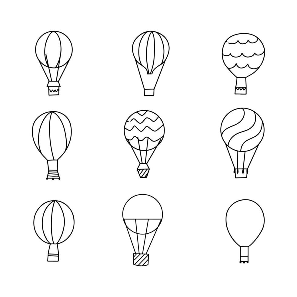 Hot air balloon doodle line vector illustration