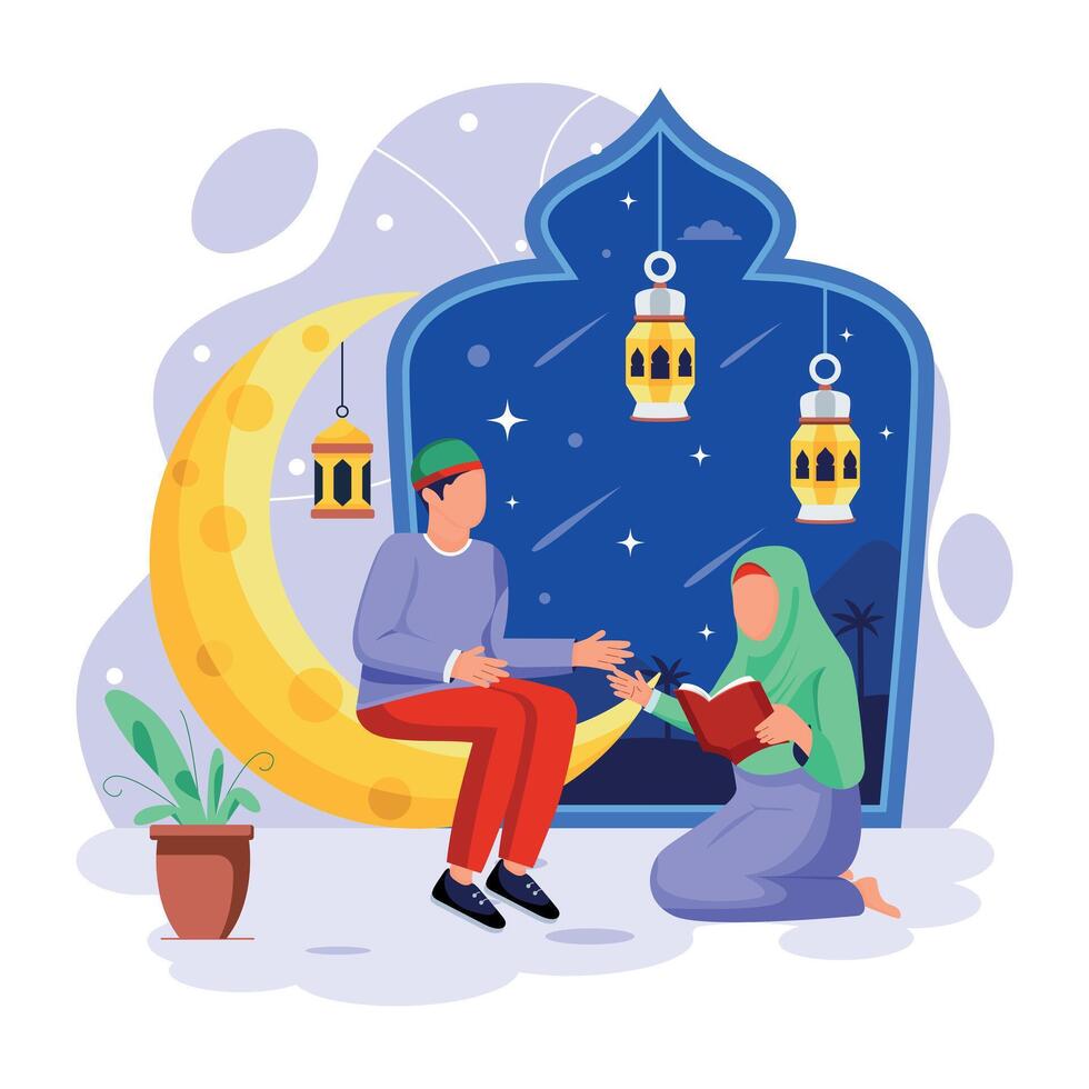 Ramadan Traditions Flat Character Illustrations vector