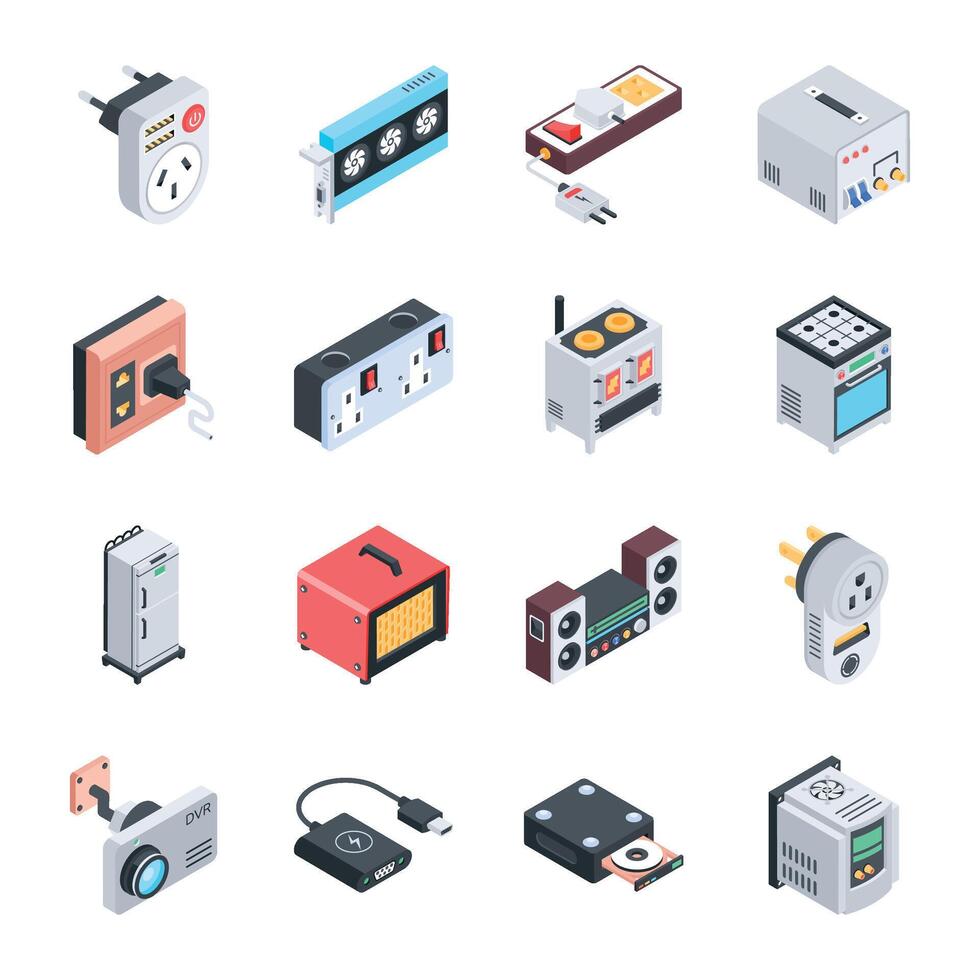 Household Gadgets and Devices Isometric Icons vector