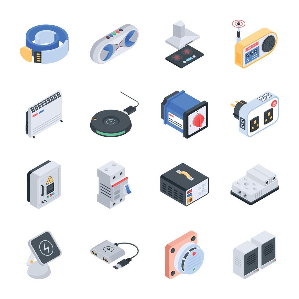 Collection of Wireless Gadgets Isometric Icons vector