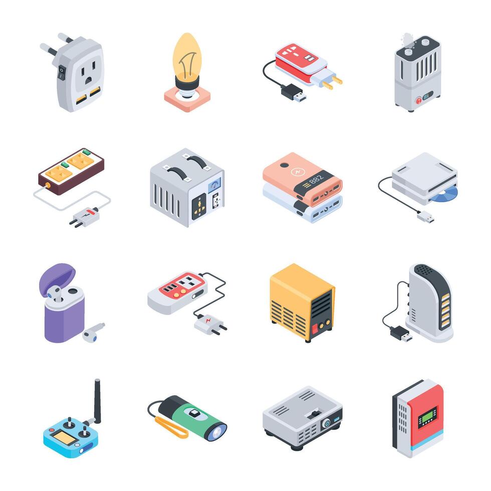 Collection of Electric Devices Isometric Icons vector