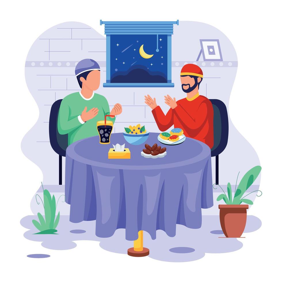 Ramadan Traditions Flat Character Illustrations vector